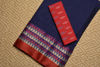 Picture of Plain Style Navy Blue Bengal Cotton Saree with Gold and Red Pyramid Border