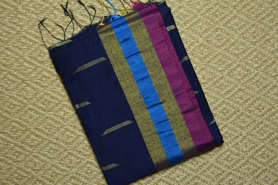 Picture of Navy Blue Baha Silk Saree with Zari Butta and Border