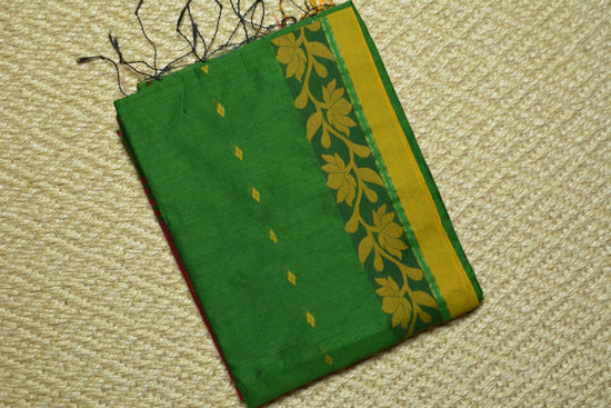 Picture of Green and Red Baha Naksha Saree with Kata Butta and Mustard Yellow Floral Border