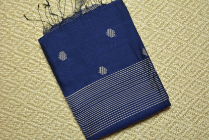 Picture of Navy Blue Baha Silk Saree with Ball Butta and Temple Border