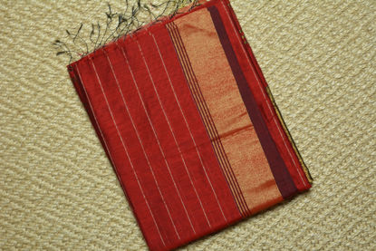 Picture of Red Handloom Silk Saree with Zari Stripes