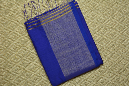 Picture of Plain Style Royal Blue Handloom Silk Saree with Big Zari Border