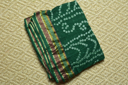 Picture of Dark Green Tie and Dye Bandhani Cotton Saree