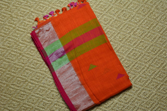 Picture of Orange and Pink Jamdani Work Linen Saree