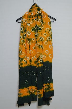 Picture of Yellow and Green Cotton Bandhani Dupatta