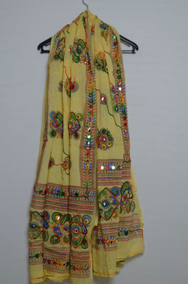 Picture of Beige Rajasthani Cotton Mirror Work Dupatta