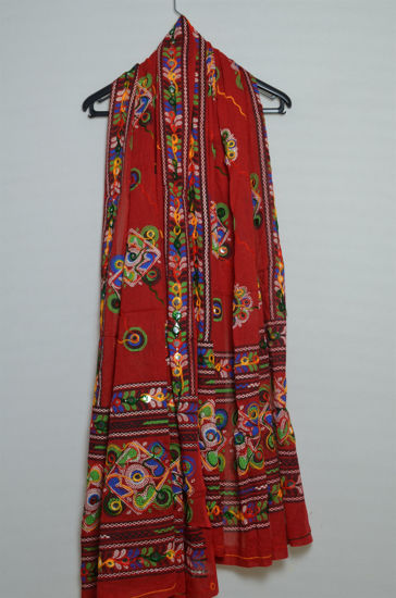 Picture of Red Rajasthani Cotton Mirror Work Dupatta
