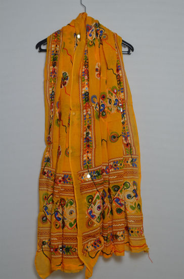 Picture of Yellow Rajasthani Cotton Mirror Work Dupatta