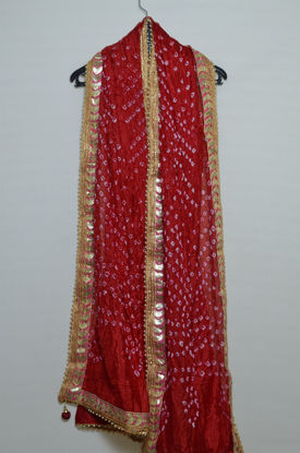Picture of Red Art Silk Bandhani Dupatta with Gotta Patti work