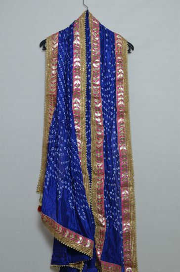Picture of Royal Blue Art Silk Bandhani Dupatta with Gotta Patti work