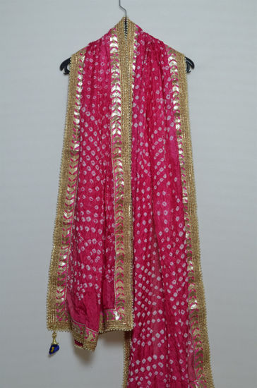 Picture of Pink Art Silk Bandhani Dupatta with Gotta Patti work