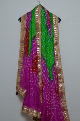 Picture of Multi Colour Art Silk Bandhani Dupatta with Gotta Patti work