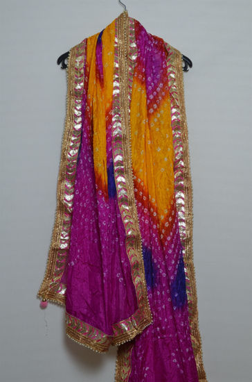 Picture of Multi Colour Art Silk Bandhani Dupatta with Gotta Patti work