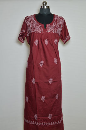 Picture of Maroon Lucknow Chikankari Lizzy Bizzy Nighty