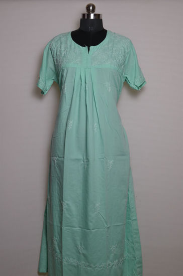 Picture of Light Green Lucknow Chikankari Lizzy Bizzy Nighty