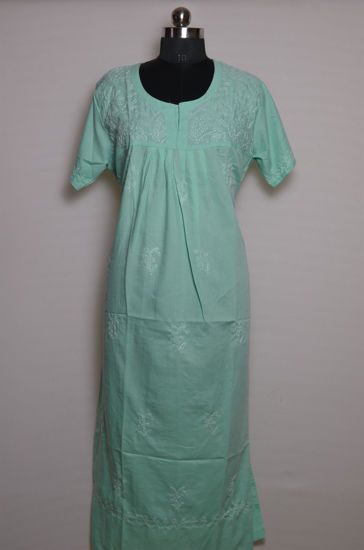 Picture of Light Green Lucknow Chikankari Lizzy Bizzy Nighty