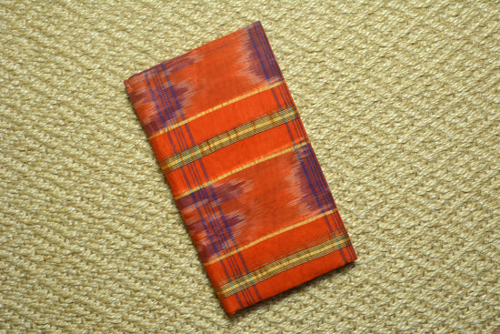Picture of Orange Bengal Cotton Saree with Violet Pochampally Design