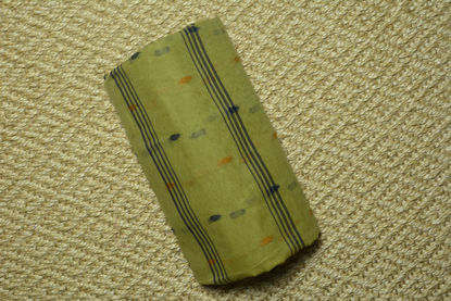 Picture of Olive-Green Bengal Cotton Saree with Blue Border and Butta