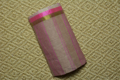Picture of Nude Bengal Cotton Saree with Pink and Gold Zari Stripes Border