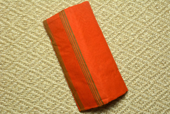 Picture of Plain Style Orange Bengal Cotton Saree with Green Double Border