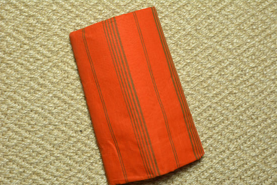 Picture of Plain Style Orange Bengal Cotton Saree with Gold and Green Pyramid Border