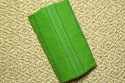 Picture of Plain Style Parrot Green Bengal Cotton Saree with Gold and Blue Pyramid Border