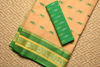 Picture of Nude Bengal Cotton Saree with Green Border and Butta