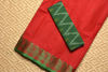 Picture of Red Bengal Cotton Saree with Green Border and Butta