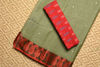 Picture of Olive-Green Bengal Cotton Saree with Red Border and Butta