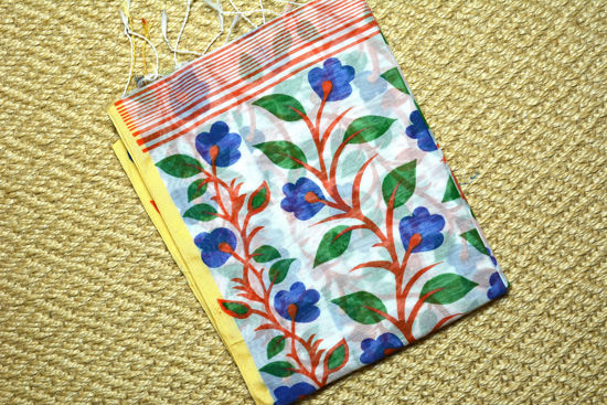 Picture of White Baha Saree with Orange and Blue Floral Print