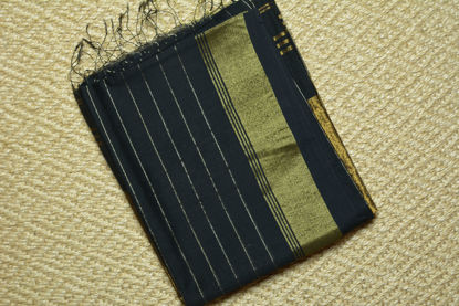 Picture of Black Handloom Silk Saree with Zari Stripes