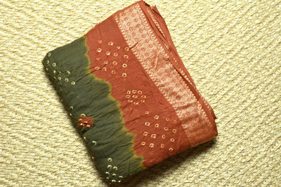 Picture of Green and Brown Tie and Dye Bandhani Cotton Saree
