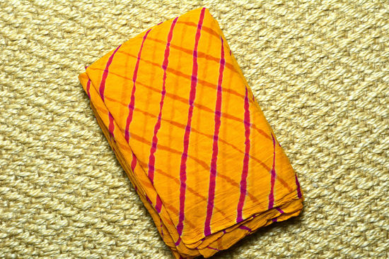Picture of Mango Yellow and Pink Leheriya Chiffon Saree