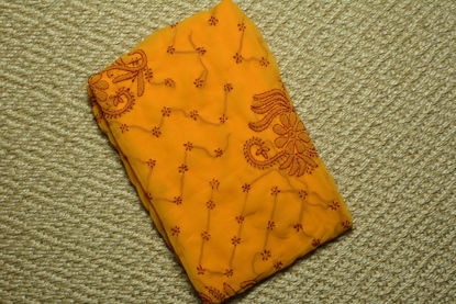Picture of Mango Yellow Lucknow Chikankari Embroidered Georgette Saree