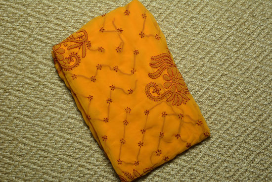 Picture of Mango Yellow Lucknow Chikankari Embroidered Georgette Saree