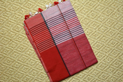 Picture of White Handloom Silk Cotton Saree with Red and Black Checks