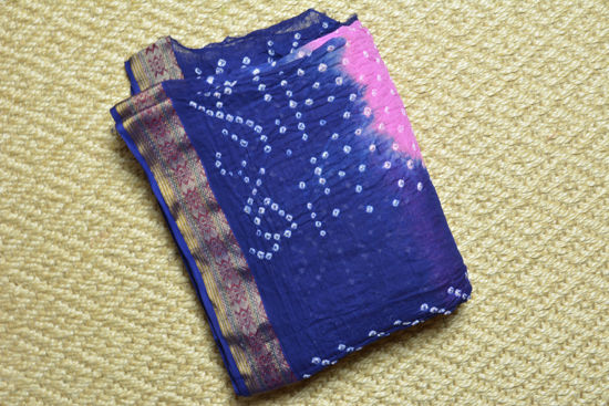 Picture of Pink and Violet Tie and Dye Bandhani Cotton Saree