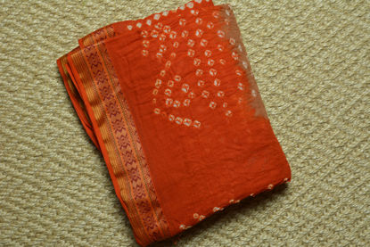 Picture of Nude and Orange Tie and Dye Bandhani Cotton Saree