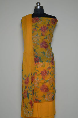 Picture of Mango Yellow Floral Munga Kota Doria Dress Material