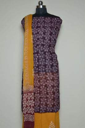 Picture of Maroon and Yellow Batik Print Munga Kota Doria Dress Material