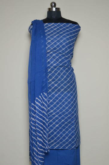 Picture of Teal Blue Leheriya Munga Kota Doria Dress Material