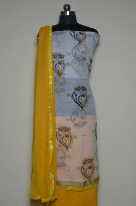 Picture of White and Yellow Floral Munga Kota Doria Dress Material