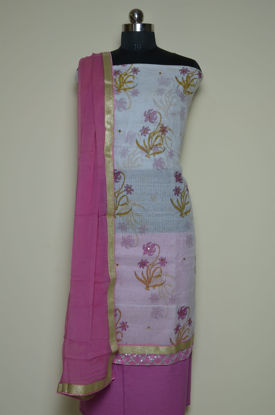 Picture of White and Pink Floral Munga Kota Doria Dress Material