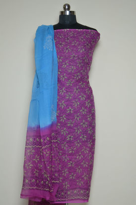 Picture of Pink and Blue Floral Munga Kota Doria Dress Material