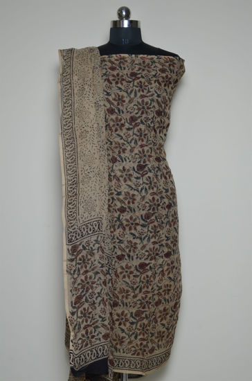 Picture of Beige Kalamkari Munga Kota Doria Dress Material