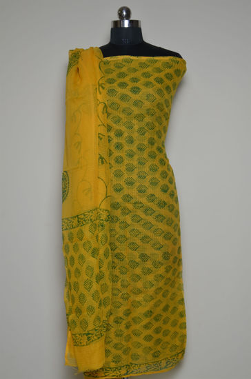 Picture of Yellow Floral Munga Kota Doria Dress Material