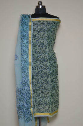 Picture of Pista Green and Blue Floral Kota Doria Dress Material