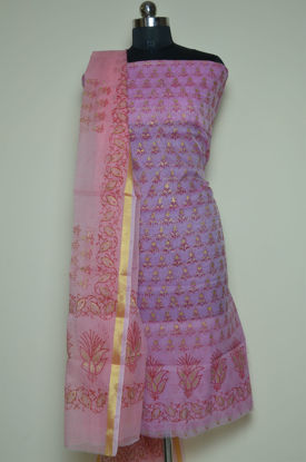 Picture of Pink and Peach Floral Kota Doria Dress Material