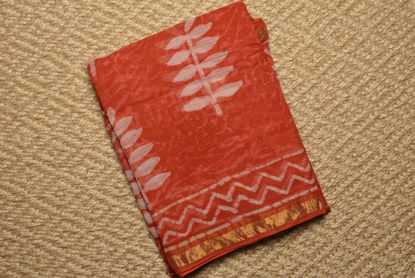 Picture of Brick Red Batik Print Munga Kota Doria Cotton Saree
