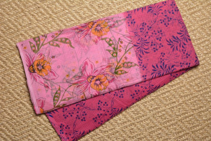 Picture of Dark Pink and Light Pink Floral  Munga Kota Doria Cotton Saree